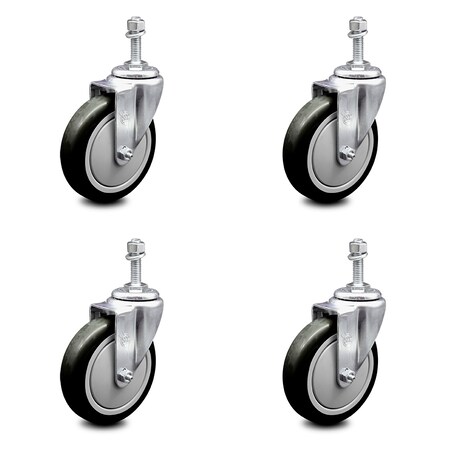 Service Caster 4 Inch Black Polyurethane Wheel Swivel 10mm Threaded Stem Caster Set SCC SCC-TS20S414-PPUB-BLK-M1015-4